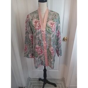 Vtg Gold Label Victoria's Secret Size Sm Pink Green Floral Button Down PJ Top